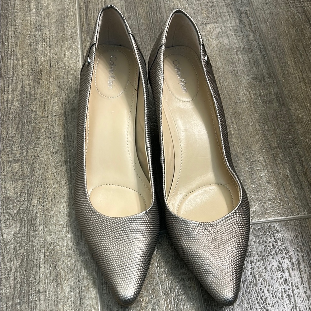 Calvin Klein Silver Heels with Pointed Toe and Low Heel